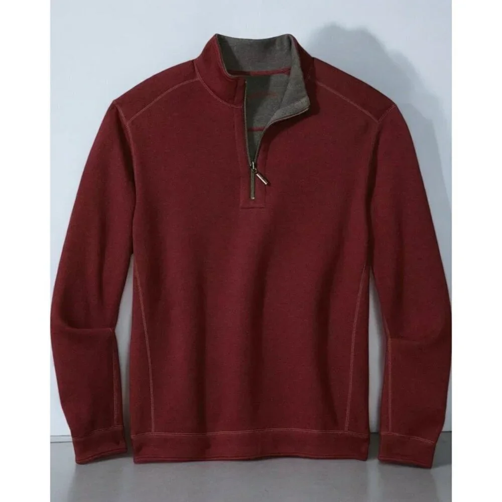 Tommy Bahama Flipshore Reversible Half Zip Sweatshirt 2XLB Burgundy Heather NEW